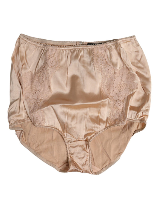 Beige Silk Lace High Waist Bikini Panty Underwear