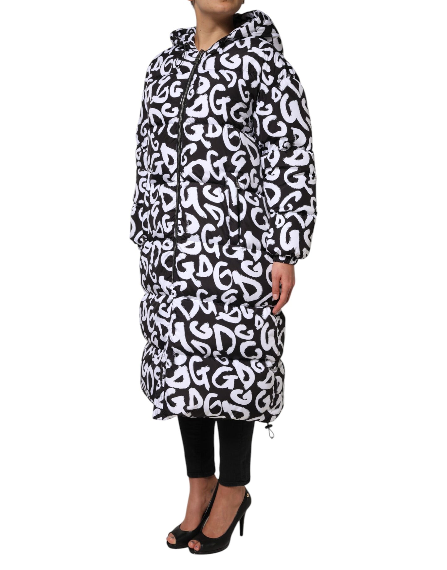 Black White DG Mania Hooded Long Coat Jacket