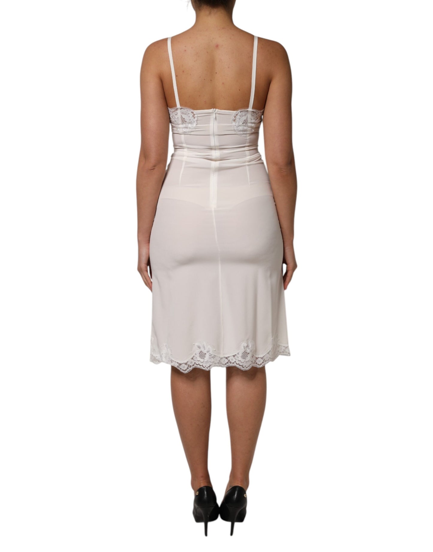 White Lace Gold DG Logo Silk Dress Sleepwear