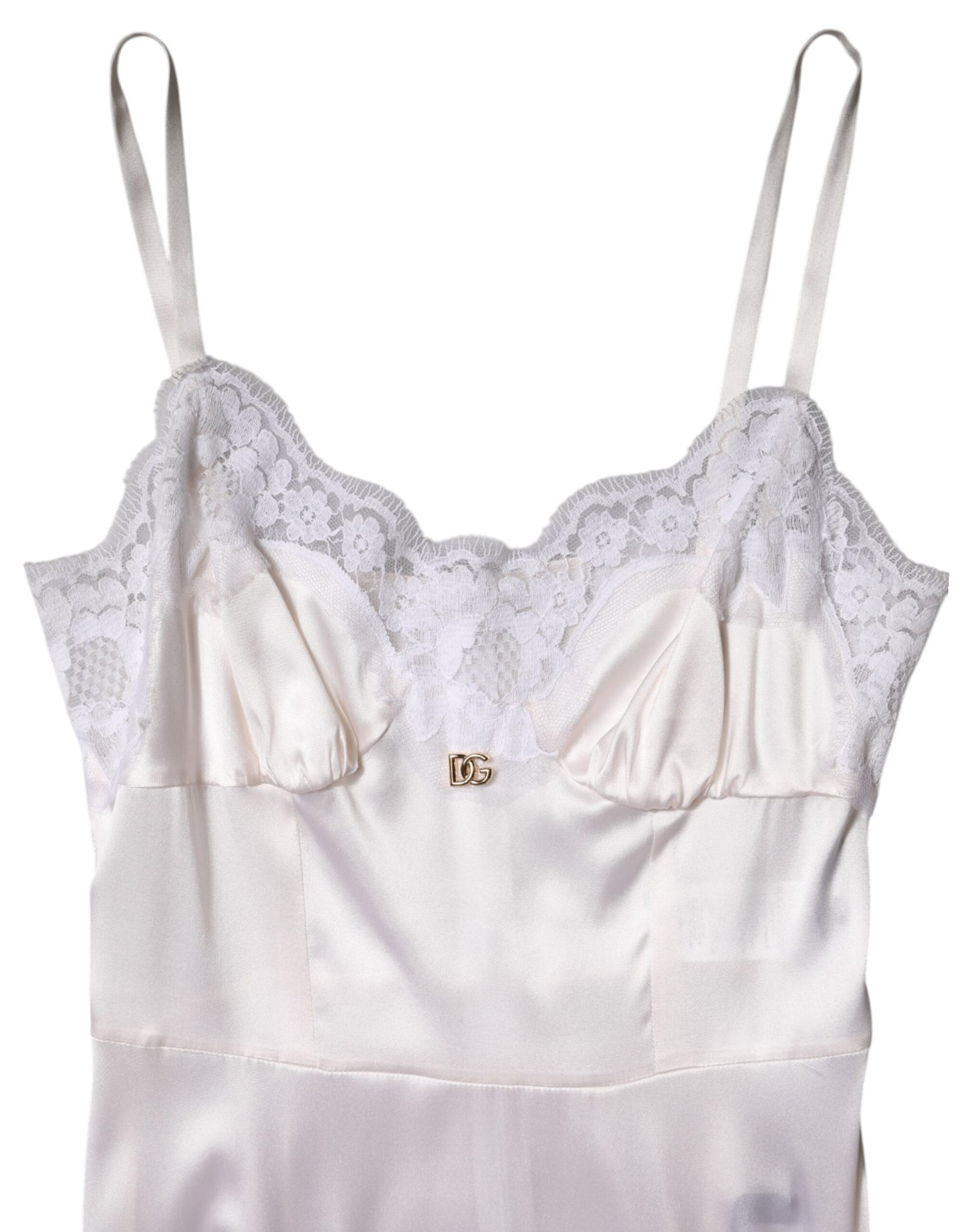 White Lace Gold DG Logo Silk Dress Sleepwear