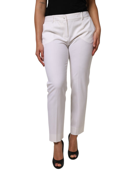 White Wool Mid Waist Tapered Pants