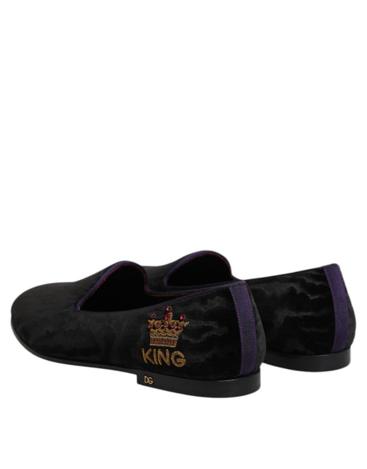 Black DG Crown Embroidery Loafers Slip On Shoes