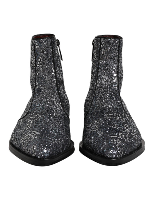 Dark Gray Cotton Sequined Chelsea Boots Shoes