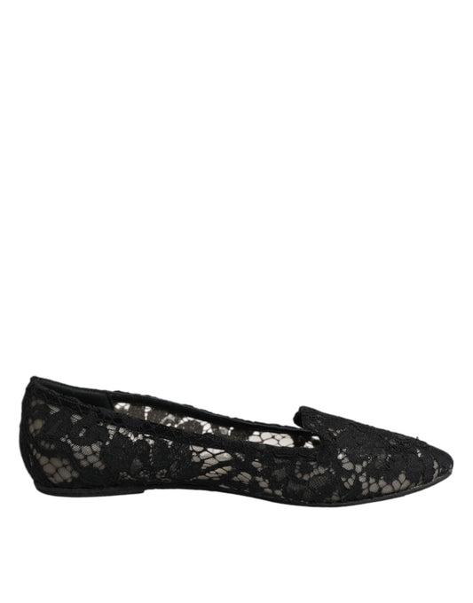 Black Taormina Lace Slip On Flats Shoes
