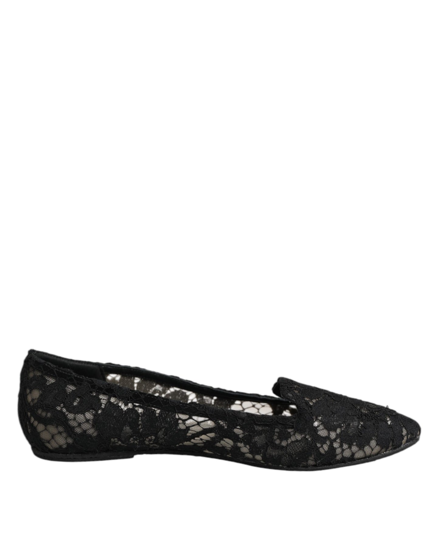 Black Taormina Lace Slip On Flats Shoes