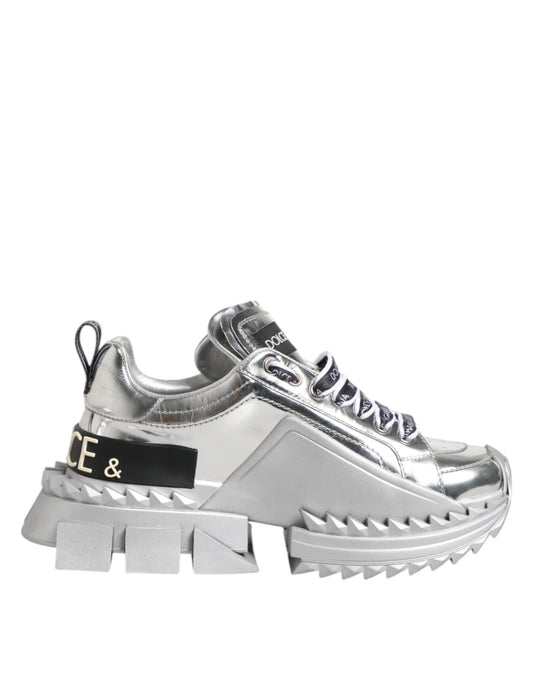 Silver Leather Super Queen Sneakers Shoes