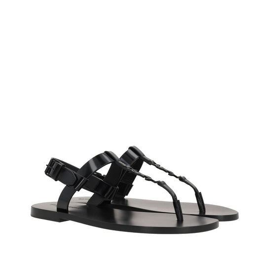 Black Calfskin Flat Sandals