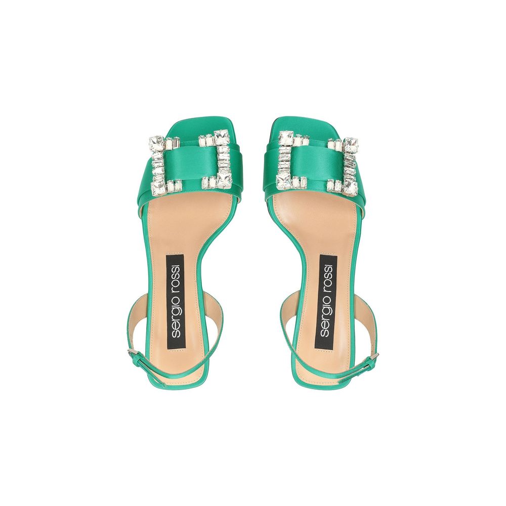 Green Silk Stiletto Heel Sandals