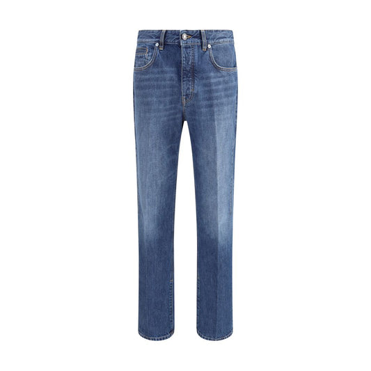 Blue Cotton Straight-Leg Jeans