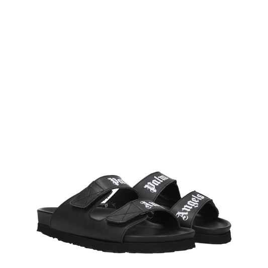 Black Leather Flat Sandals