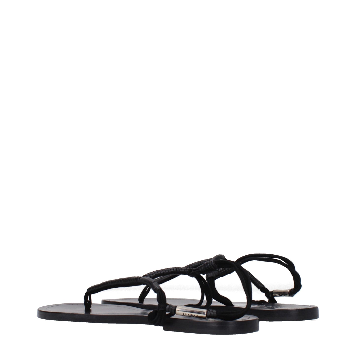 Black Leather Flip-Flop Sandals