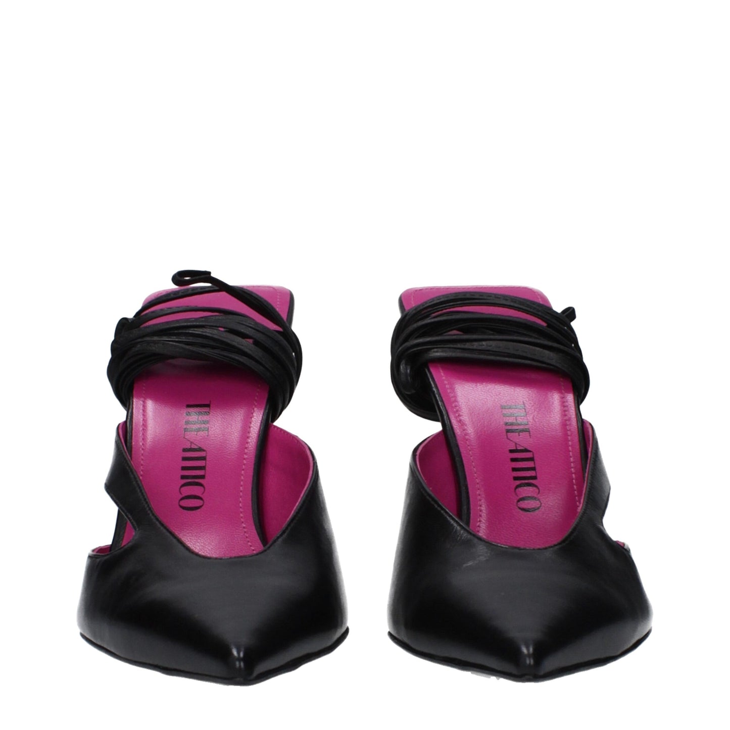 Black Leather Stiletto Heel Sandals