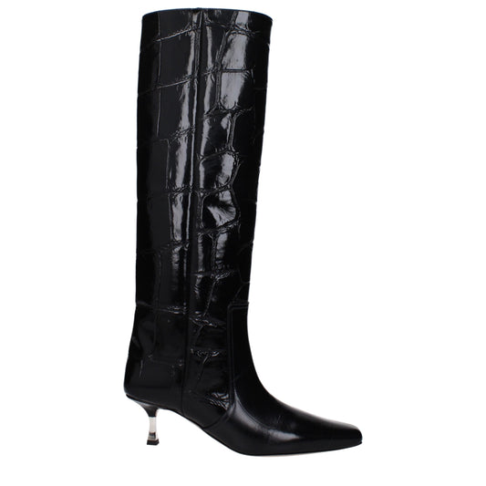Black Leather High Heel Boots