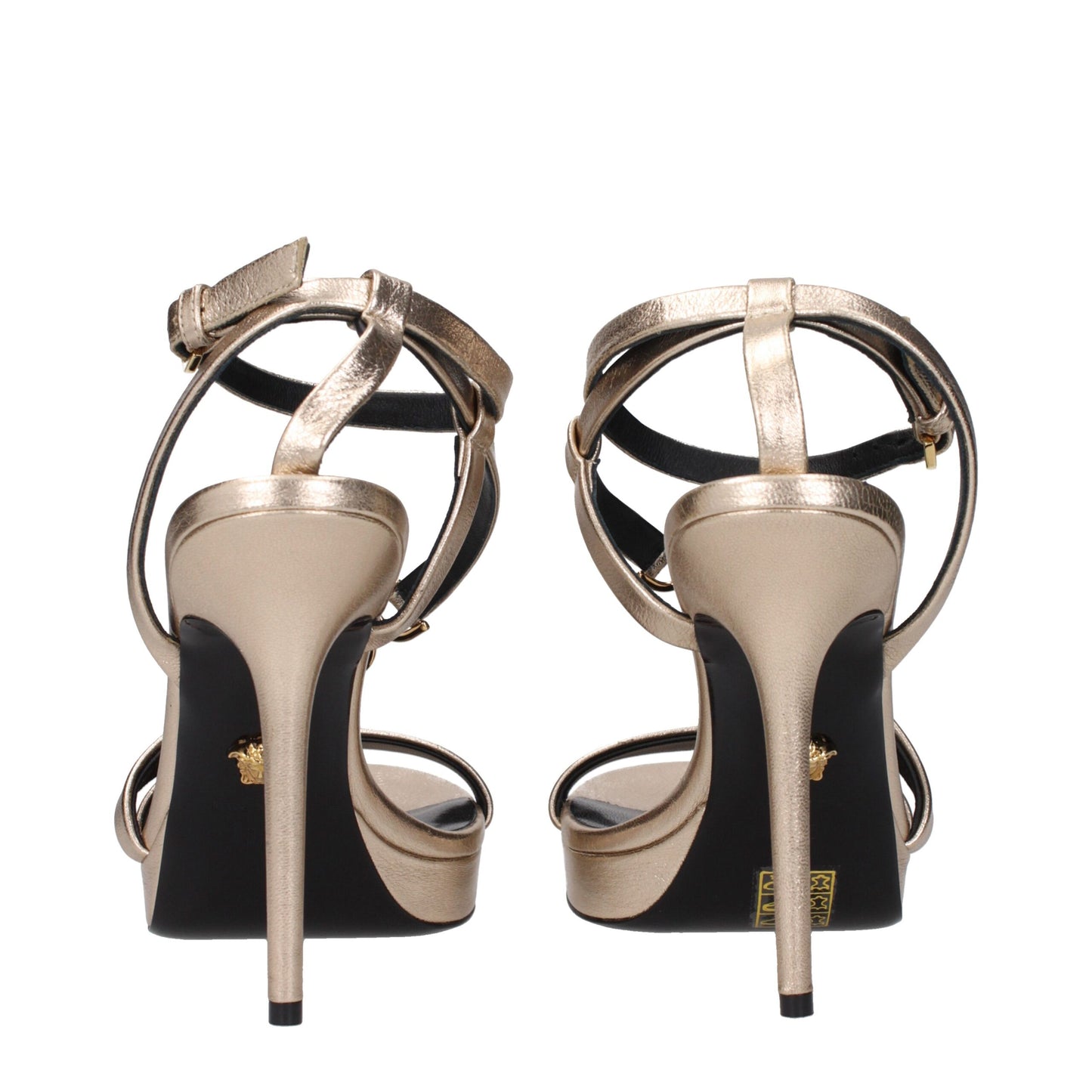 Gold Leather Stiletto Heel Sandals