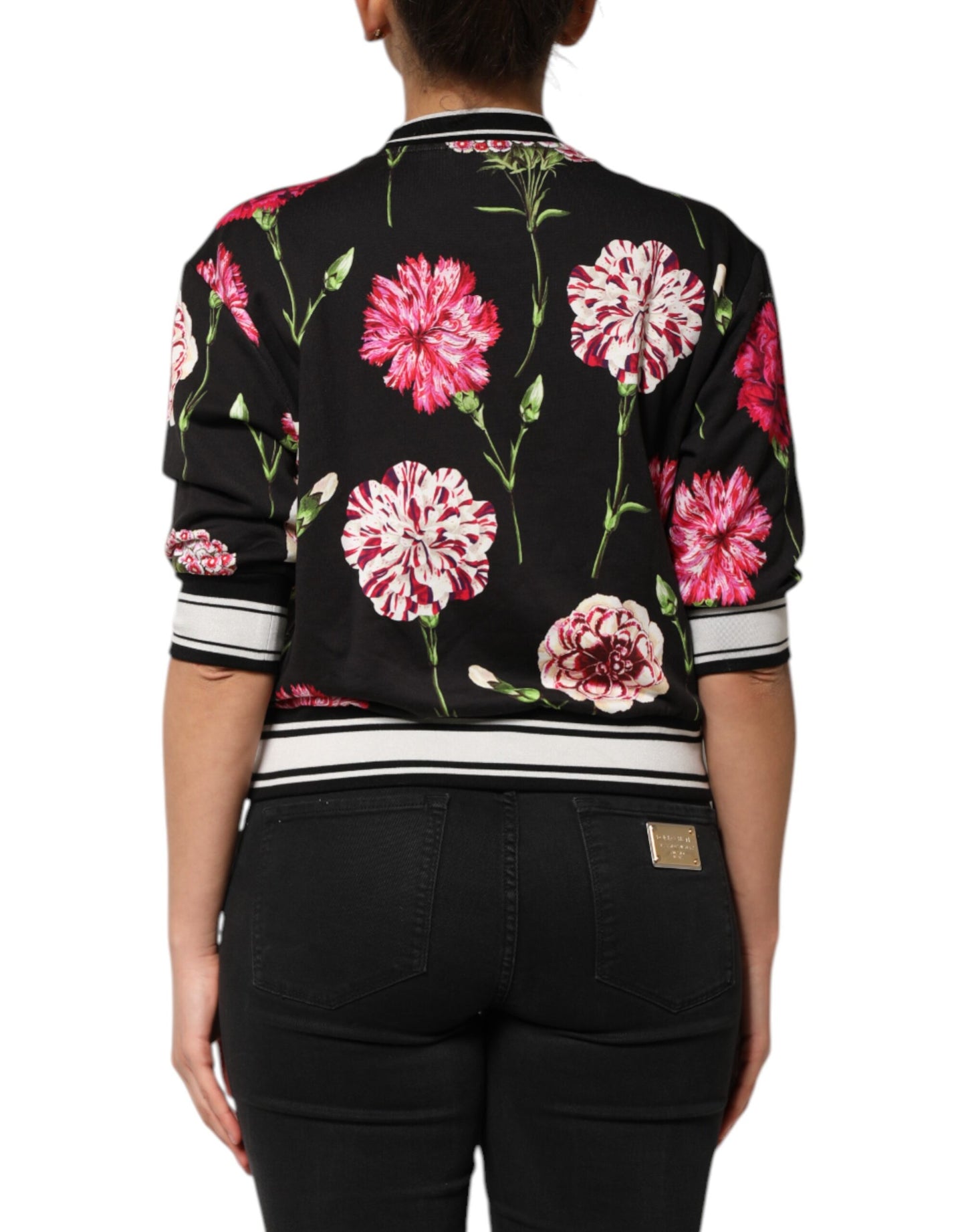 Black Floral Print Cotton Short Sleeves Top