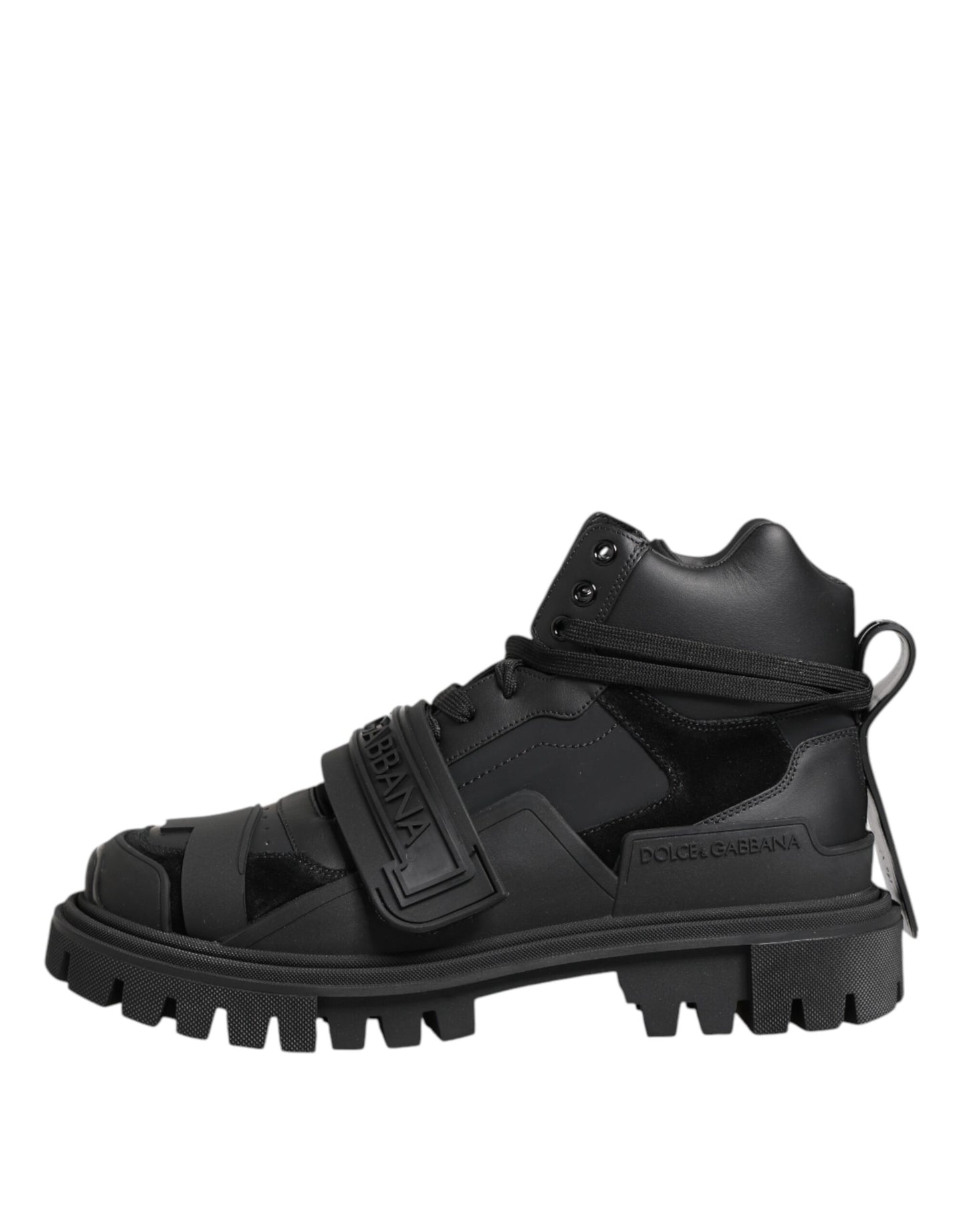 Black Leather Trekking Sneakers Boots Shoes