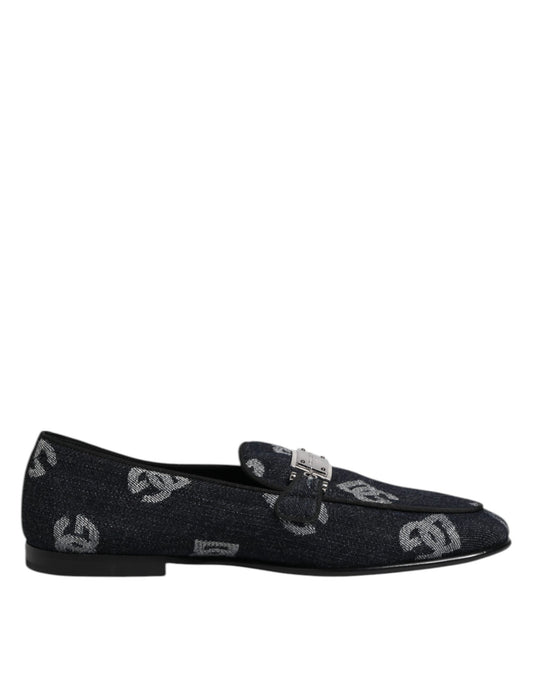 Blue Logo Cotton Loafers Formal Dress Shoes