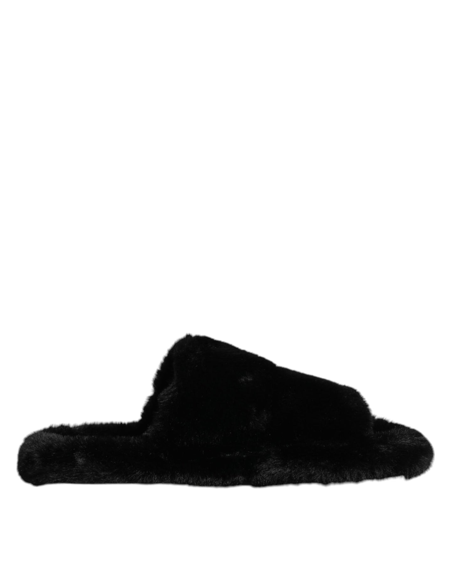 Black Faux Fur Flats Men Sandals Shoes