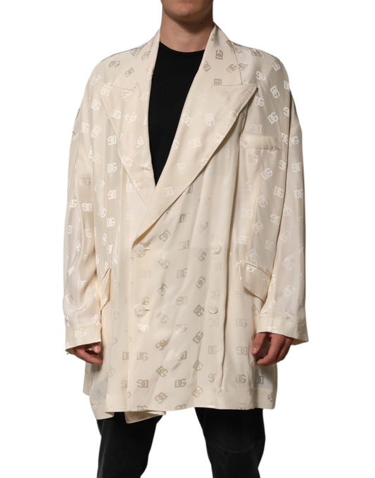 Beige Polyester Logo Monogram Coat Jacket