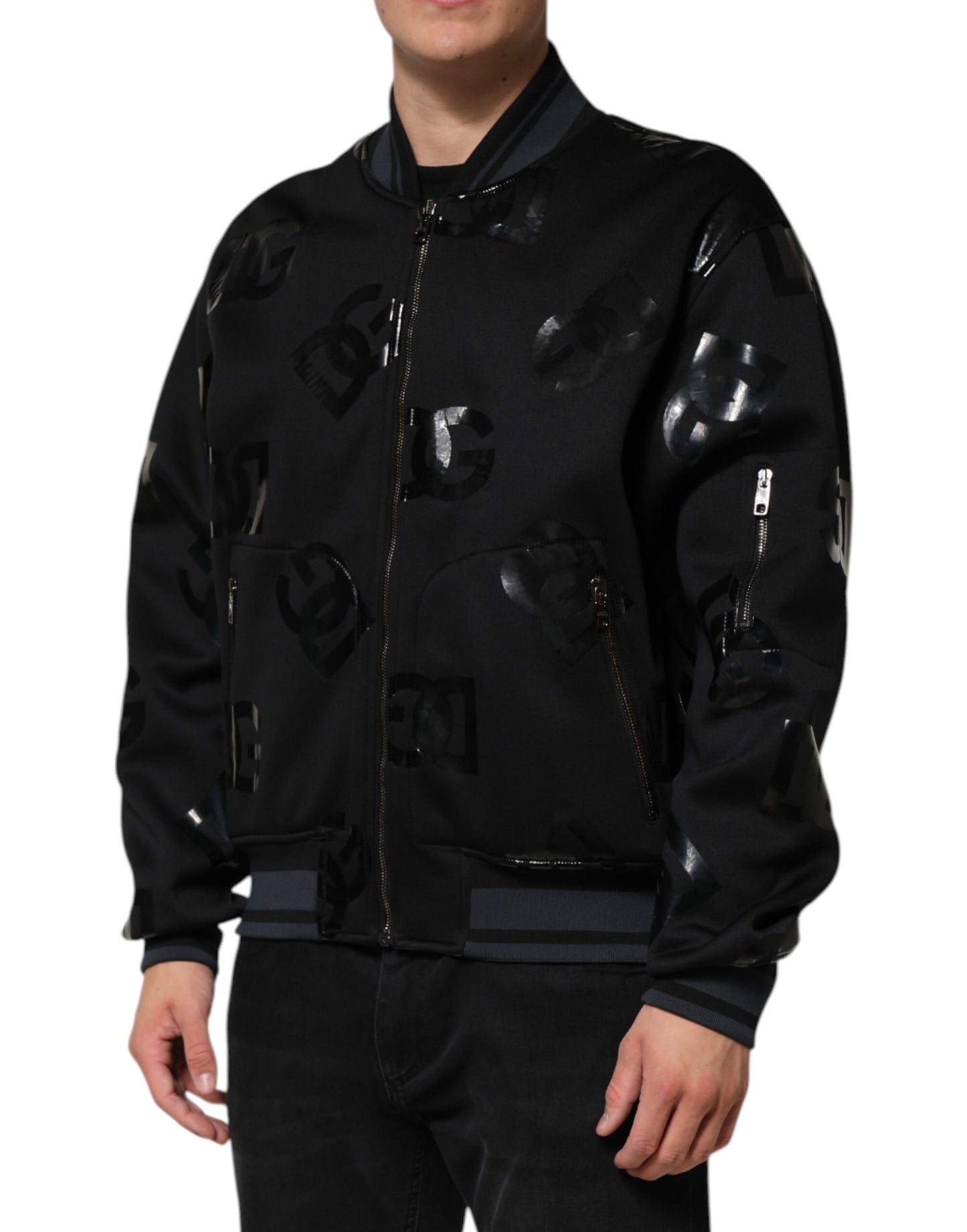 Black Wool Logo DG Mania Men Bomber Jacket
