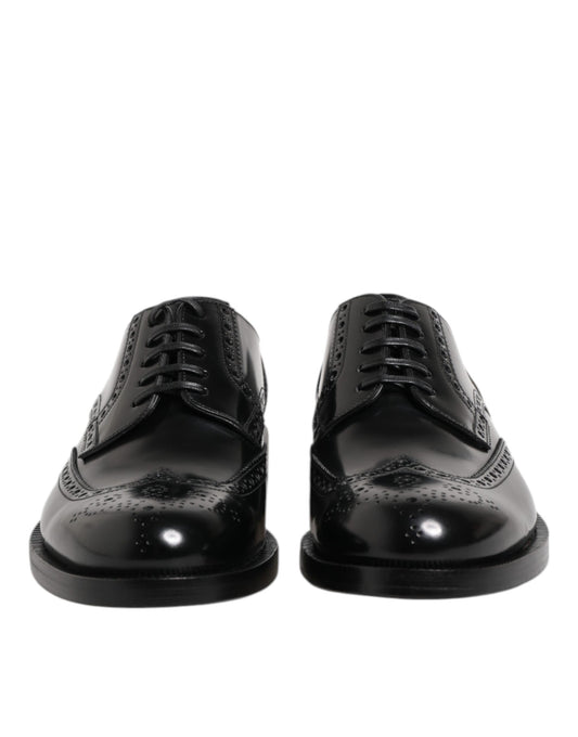 Black Leather Derby Wingtip Formal Shoes