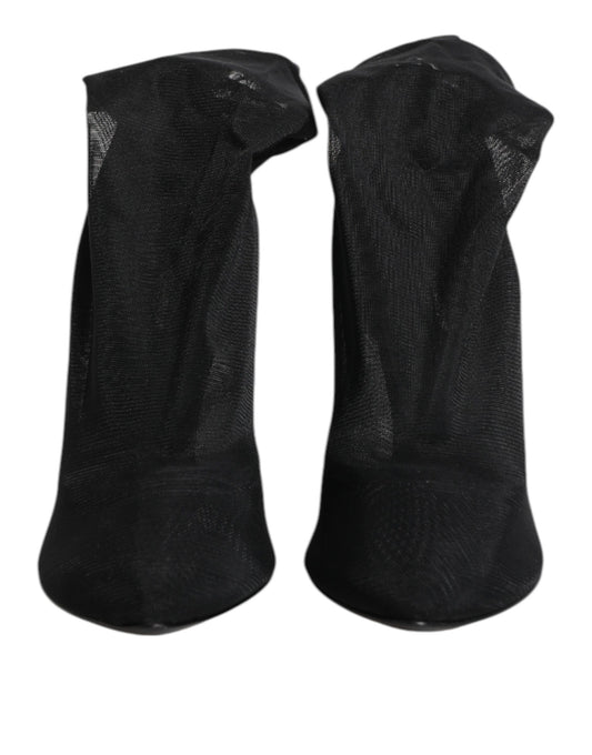 Black Silk Stretch Mesh Sock Boots Shoes
