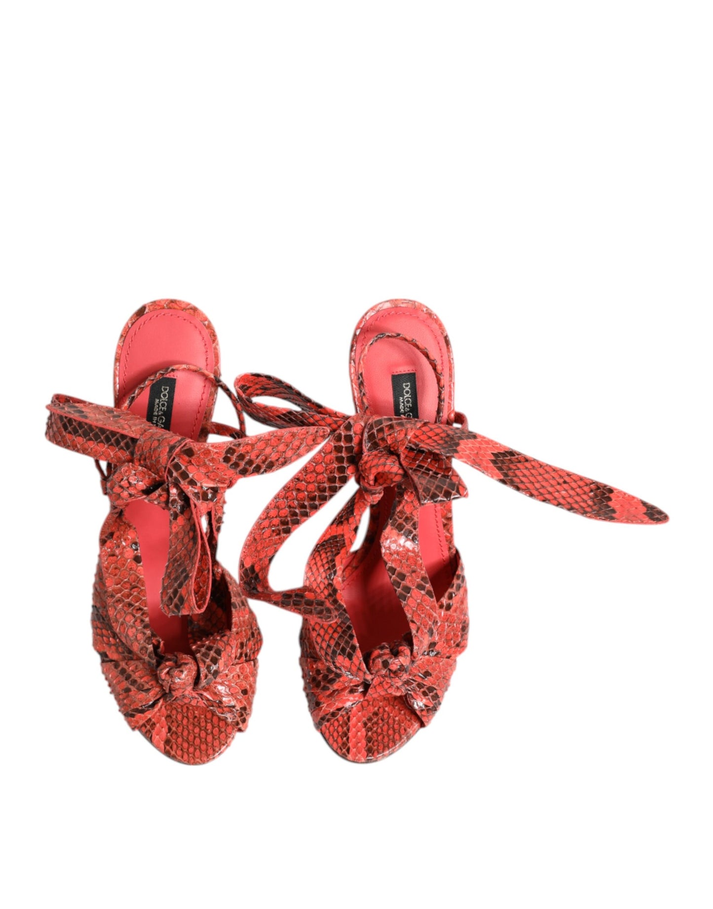 Coral Python Leather Heels Sandals Shoes