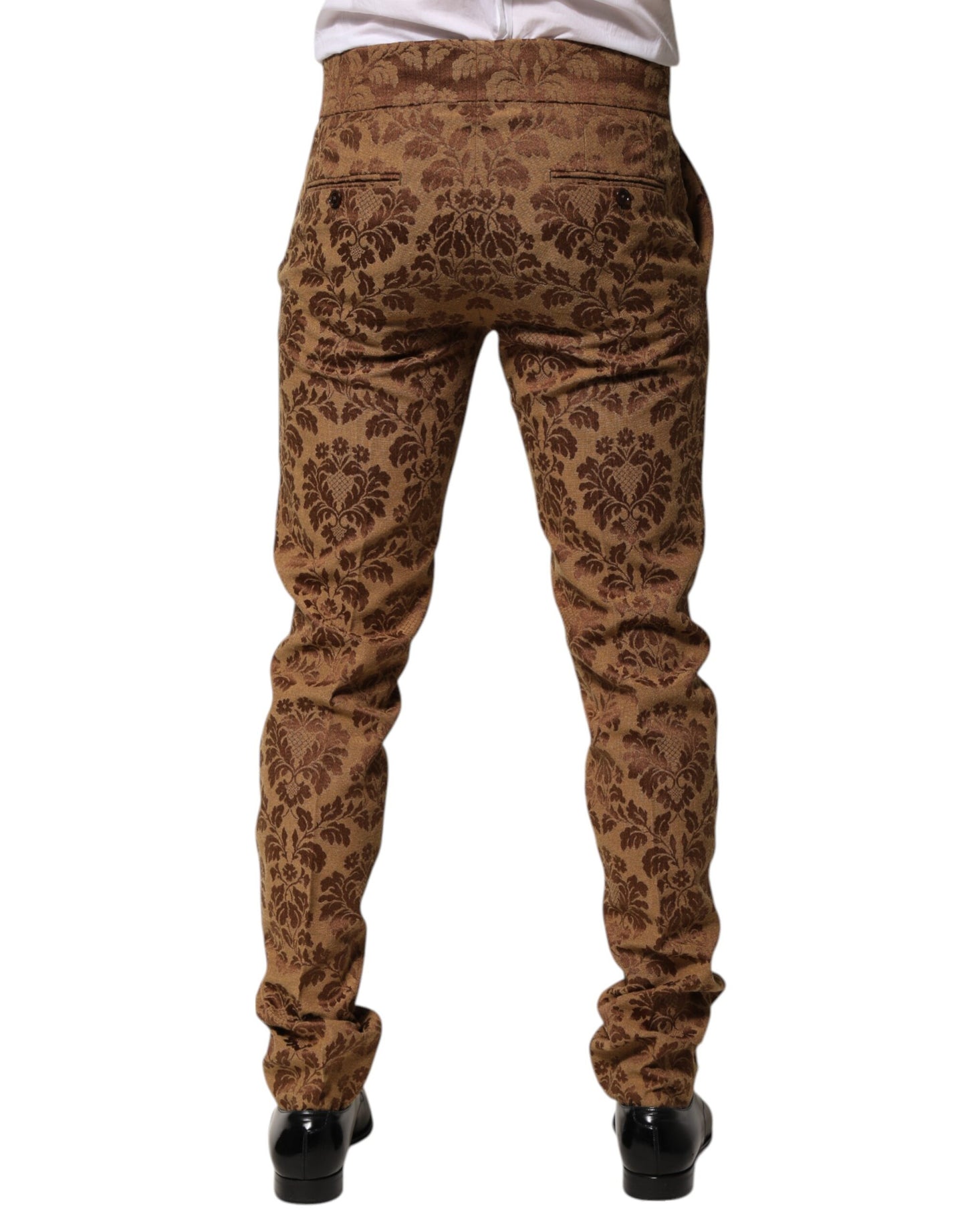 Brown Floral Jacquard Men Skinny Trouser Pants