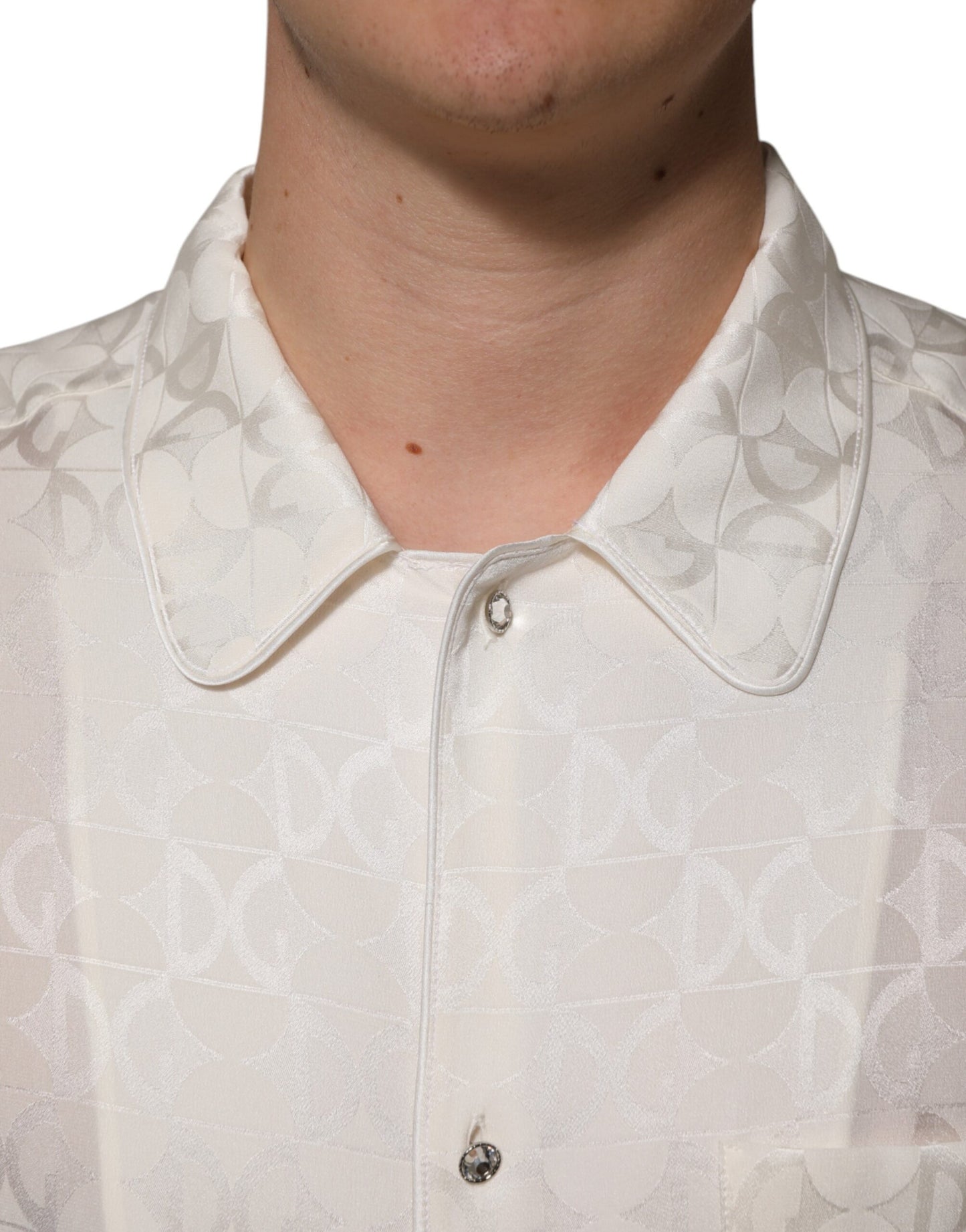 White Silk DG Logo Print Long Sleeves Shirt