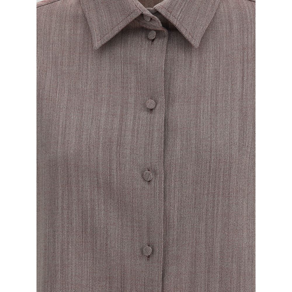 Brown Fleece Wool Dress Shirt