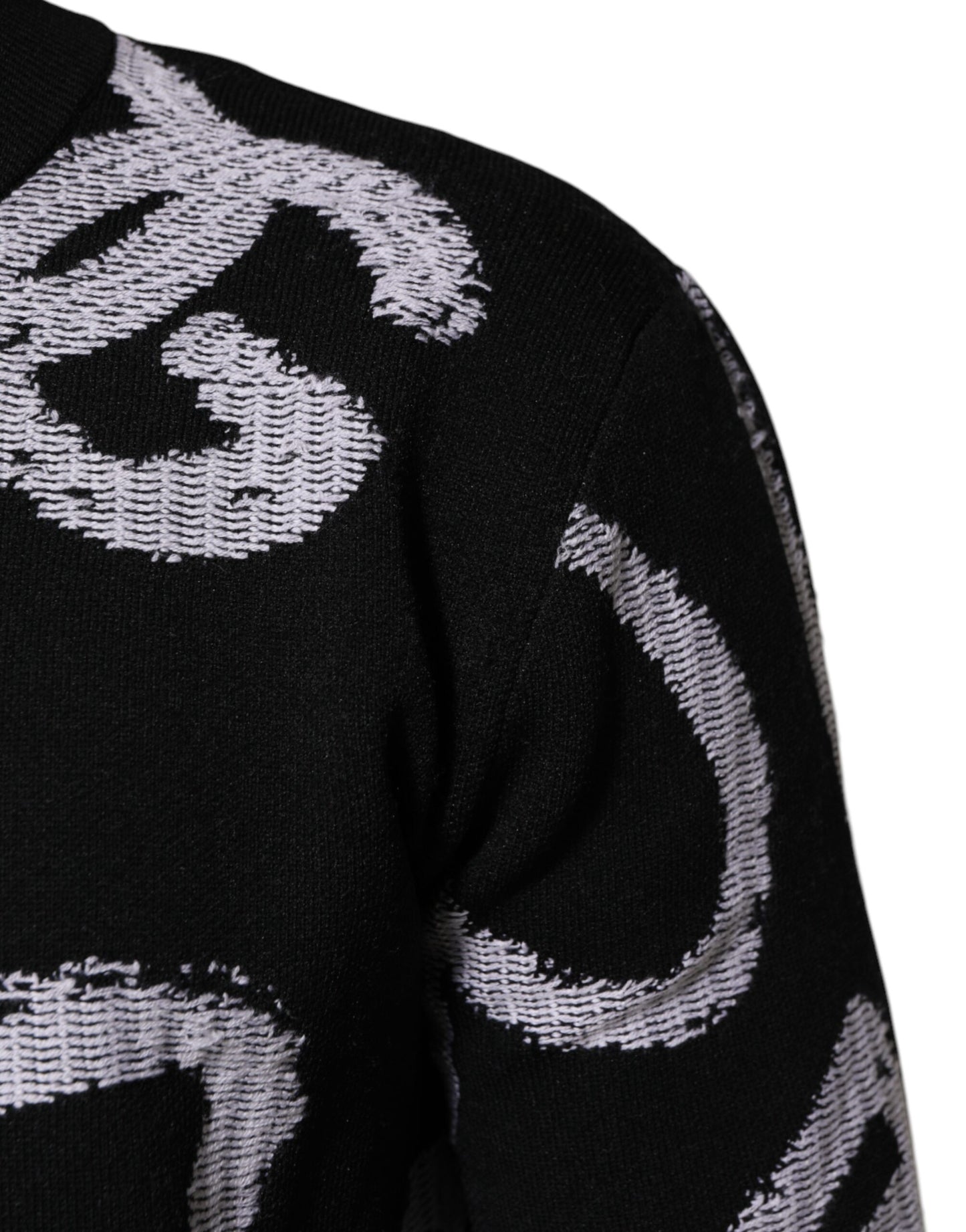 Black Nylon Wool Heart Print Pullover Sweater