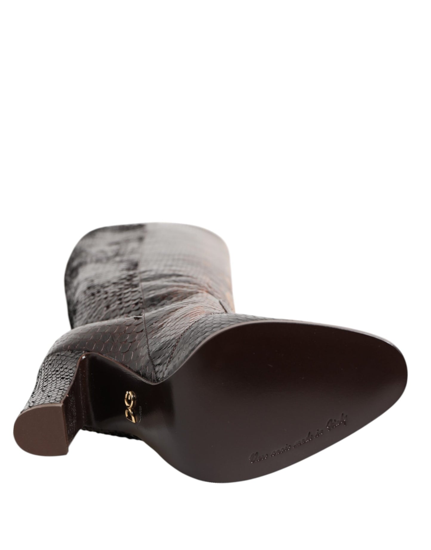 Brown Python Snakeskin Print Riding Boots Shoes