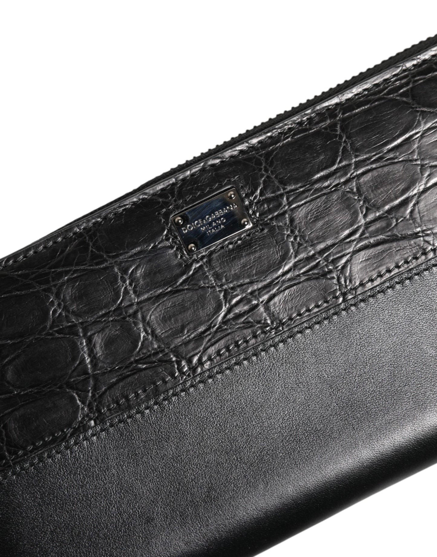 Black Leather Logo Plaque Zip Around Continental Wallet