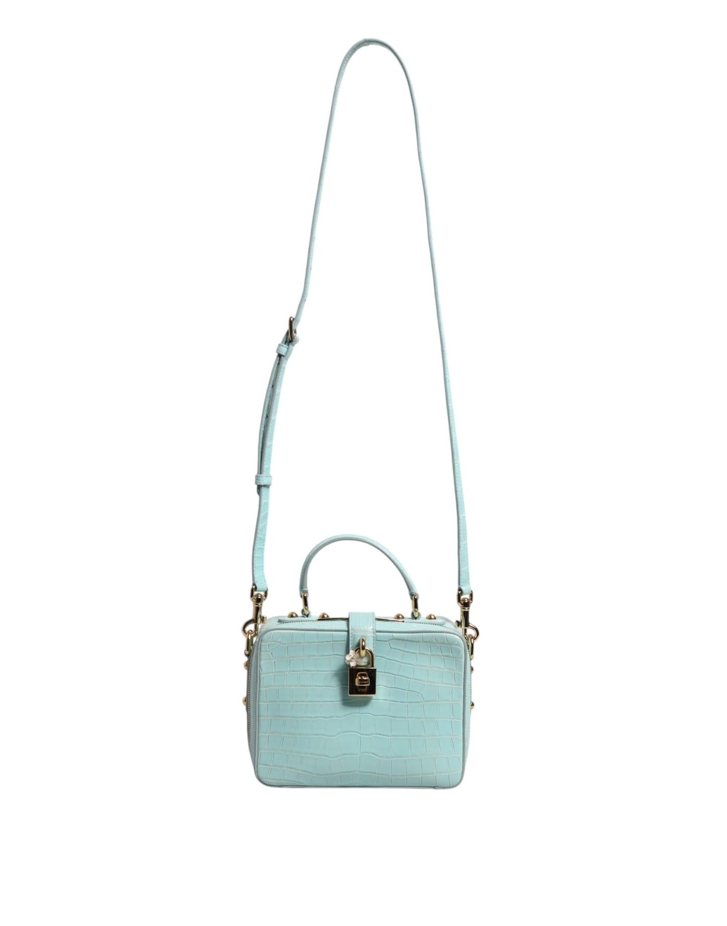 Mint Green Embossed Leather Padlock Shoulder Bag