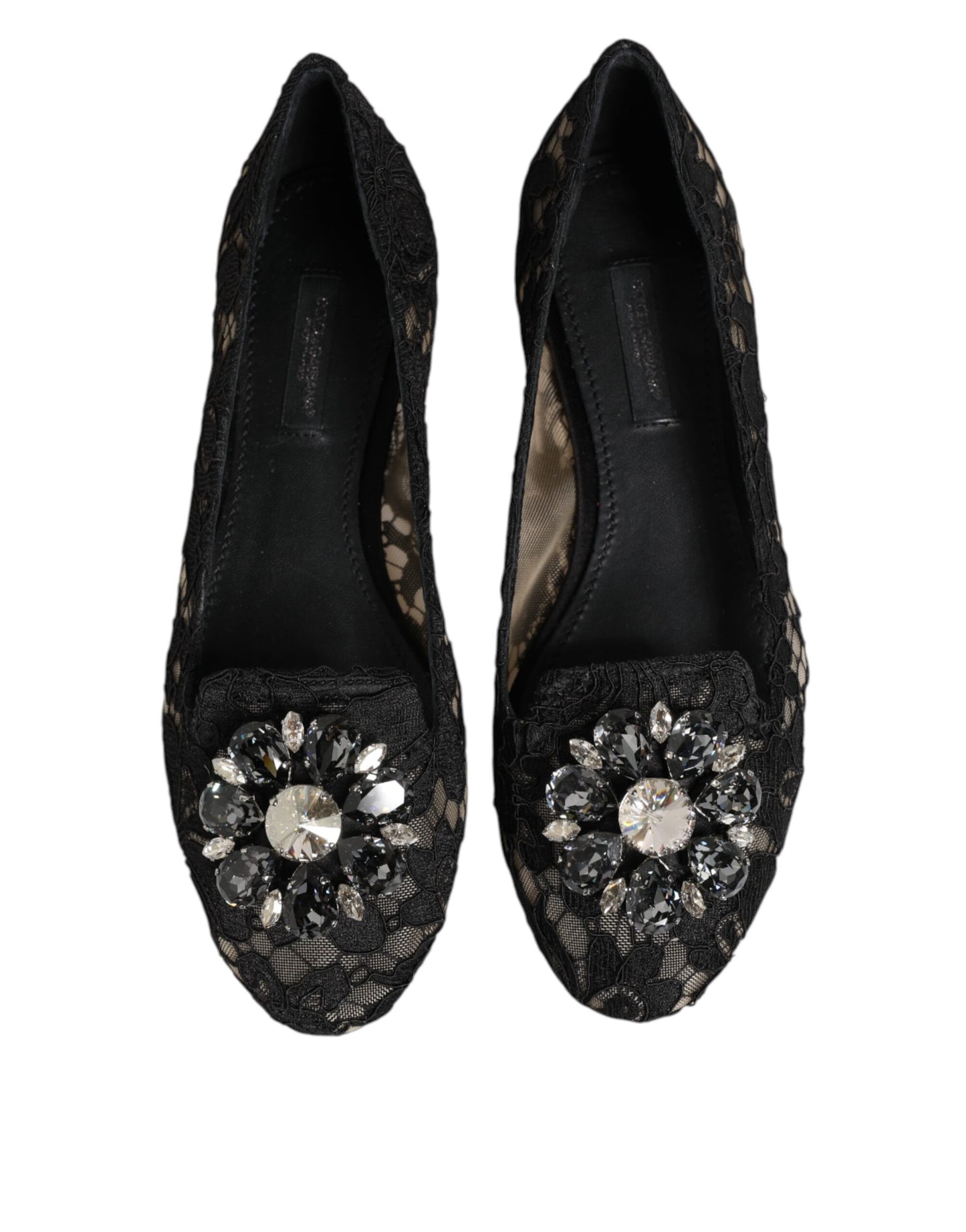 Black Taormina Lace Crystals Flats Shoes
