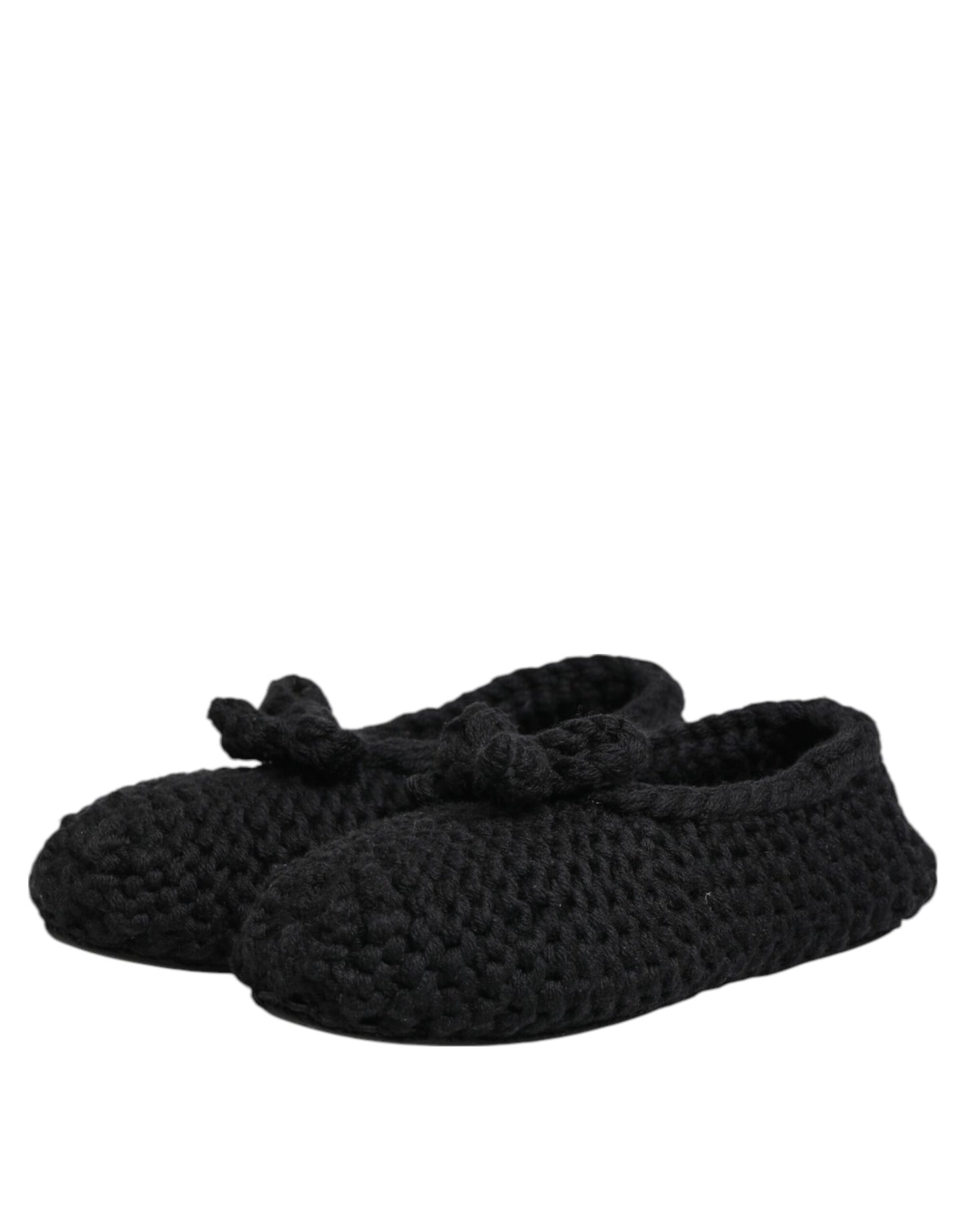 Black Wool Knit Slip On Ballerina Flats Shoes