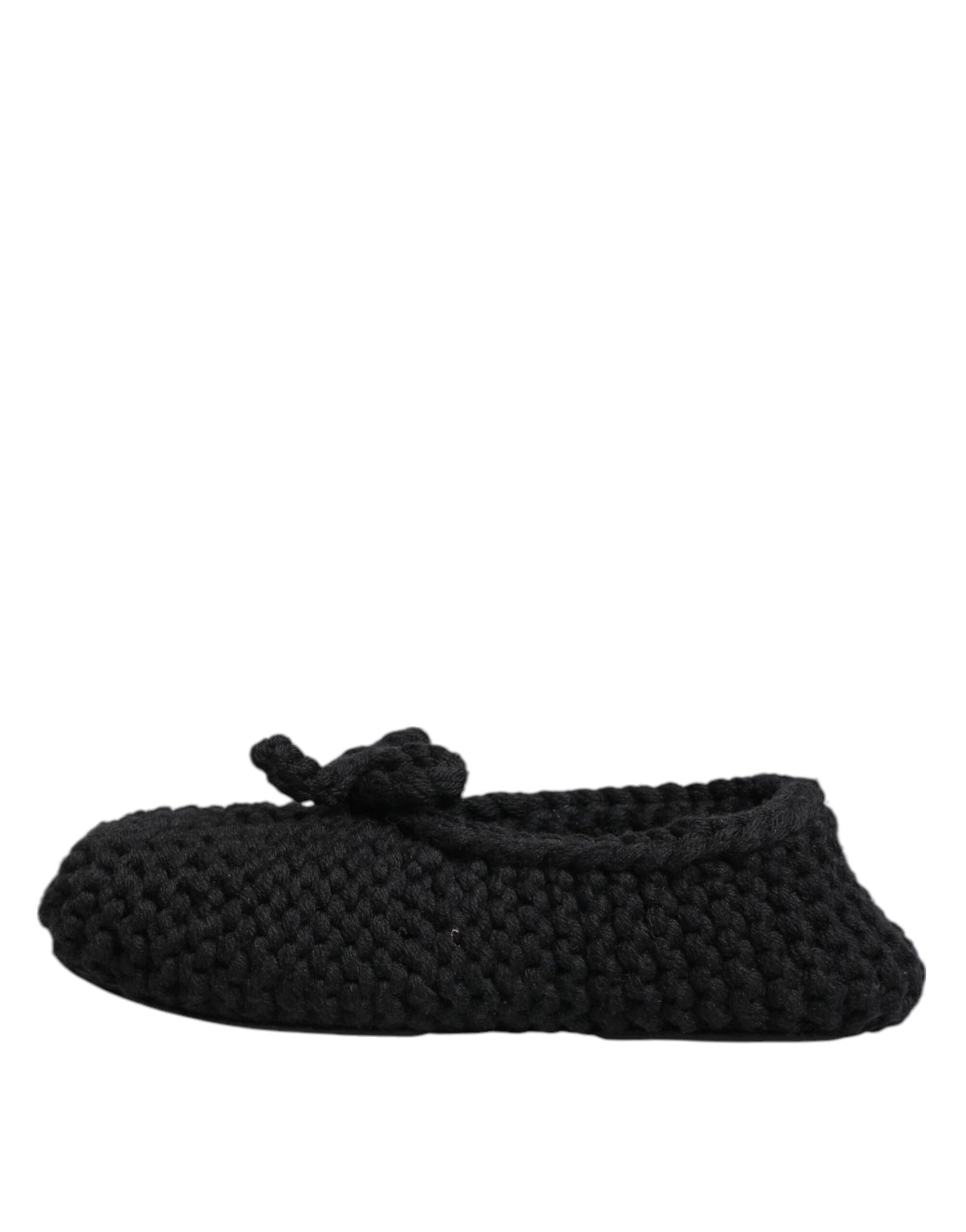 Black Wool Knit Slip On Ballerina Flats Shoes