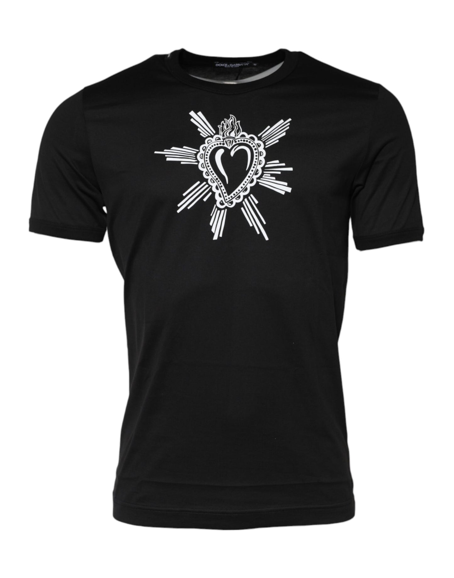 Black Sacred Heart Cotton Crew Neck T-shirt