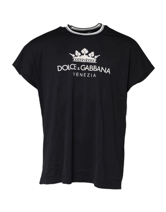 Dark Blue Venezia Crown Cotton Crew Neck T-shirt