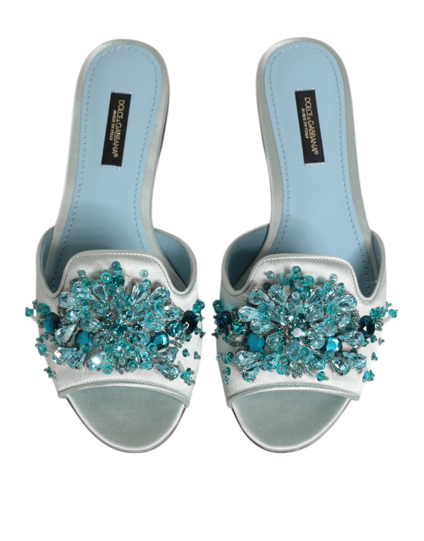 Silver Blue Leather Bead Embellish Slide Shoes