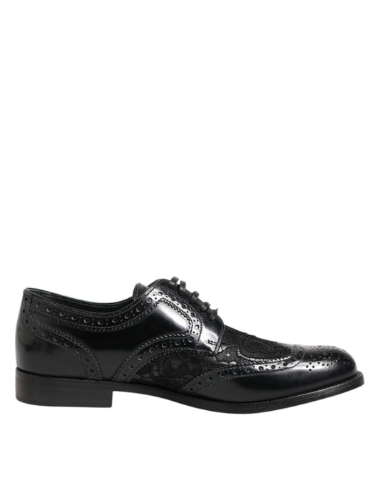 Black Leather Floral Lace Dress Formal Shoes