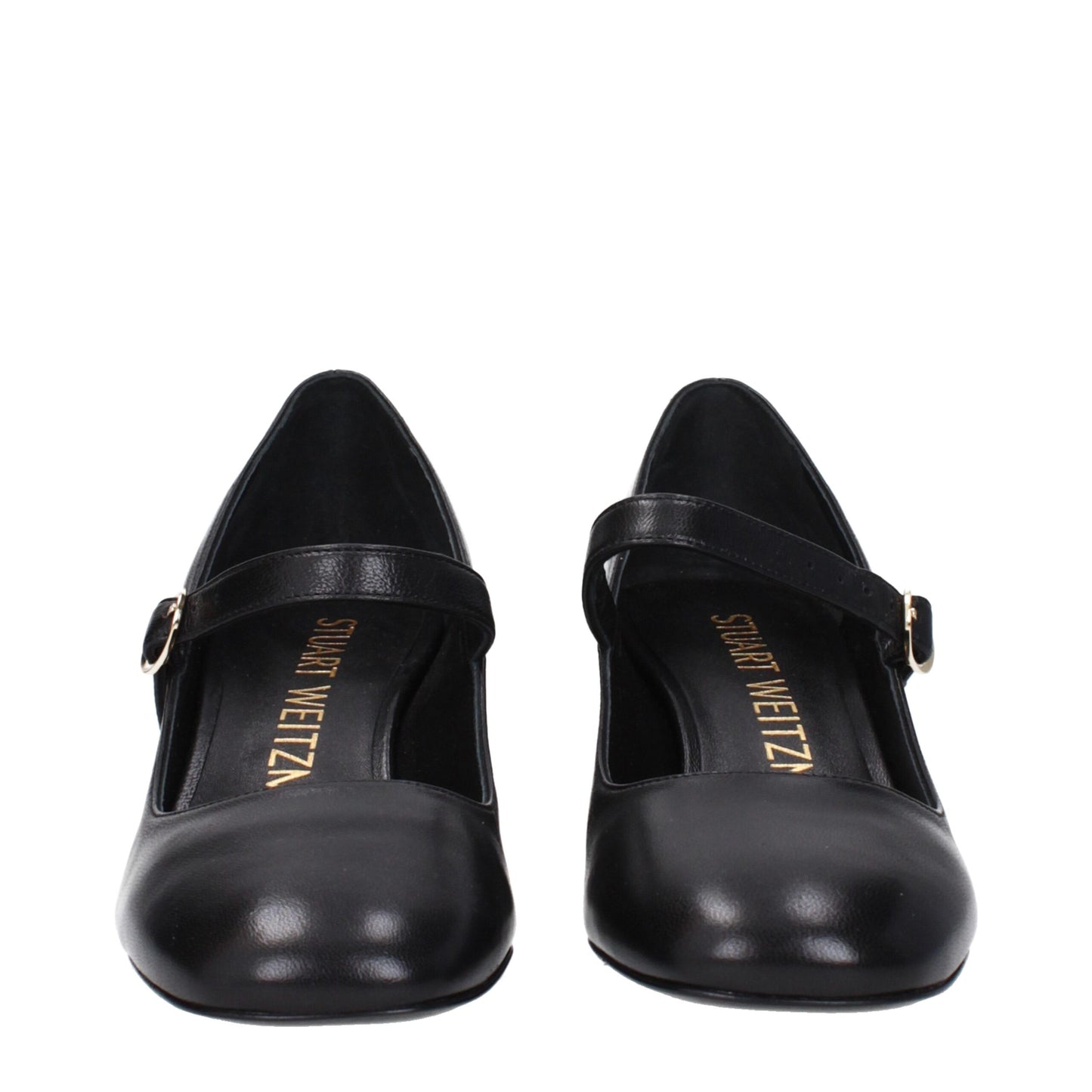 Black Leather Mid Heel Pumps