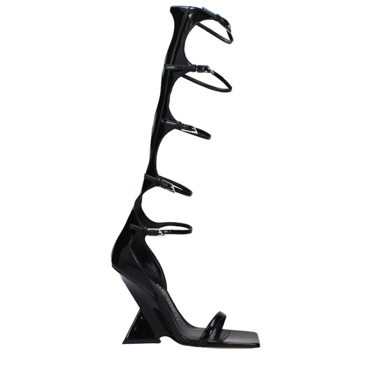 Black Leather Stiletto Heel Sandals