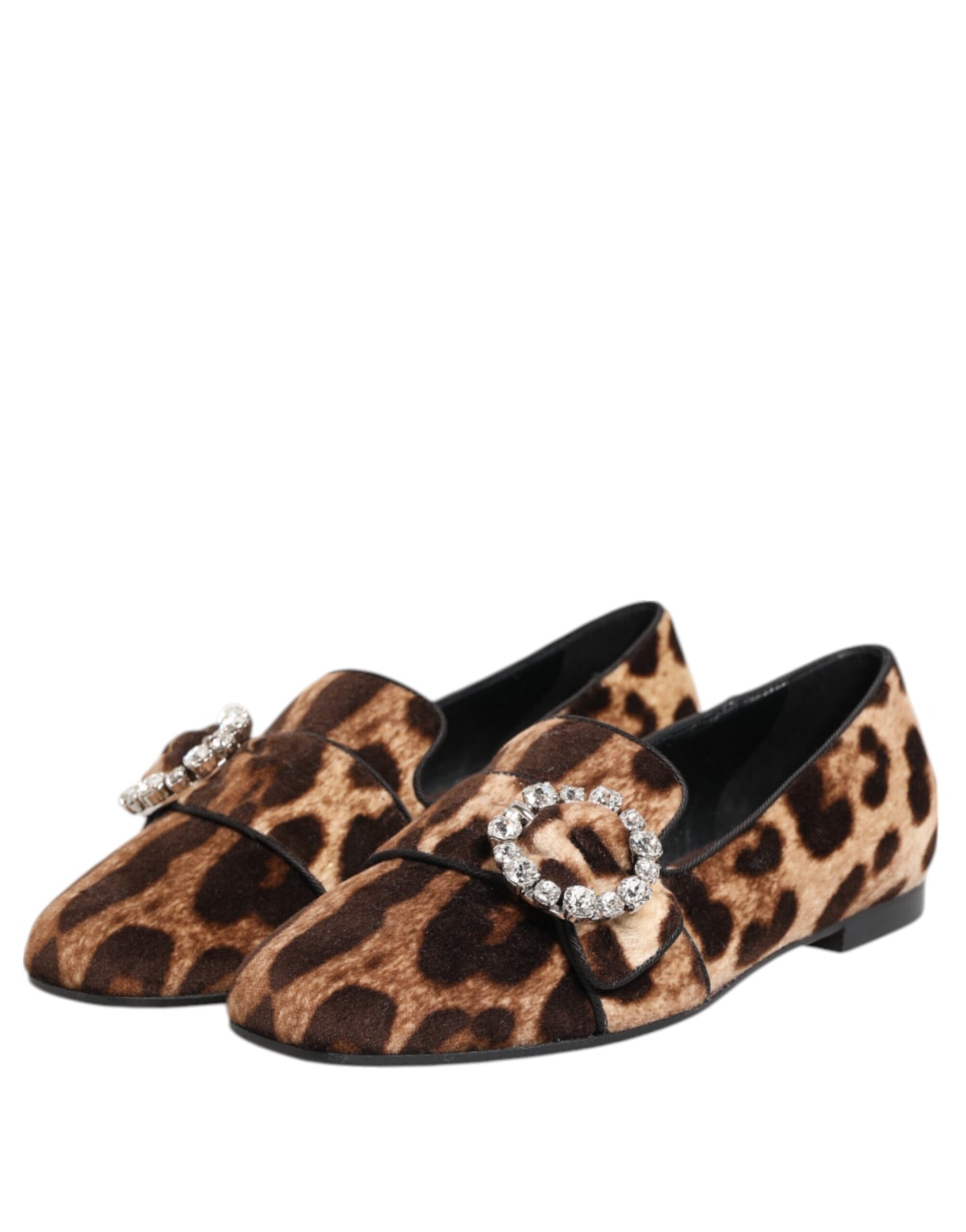 Brown Leopard Print Crystals Loafers Flats Shoes