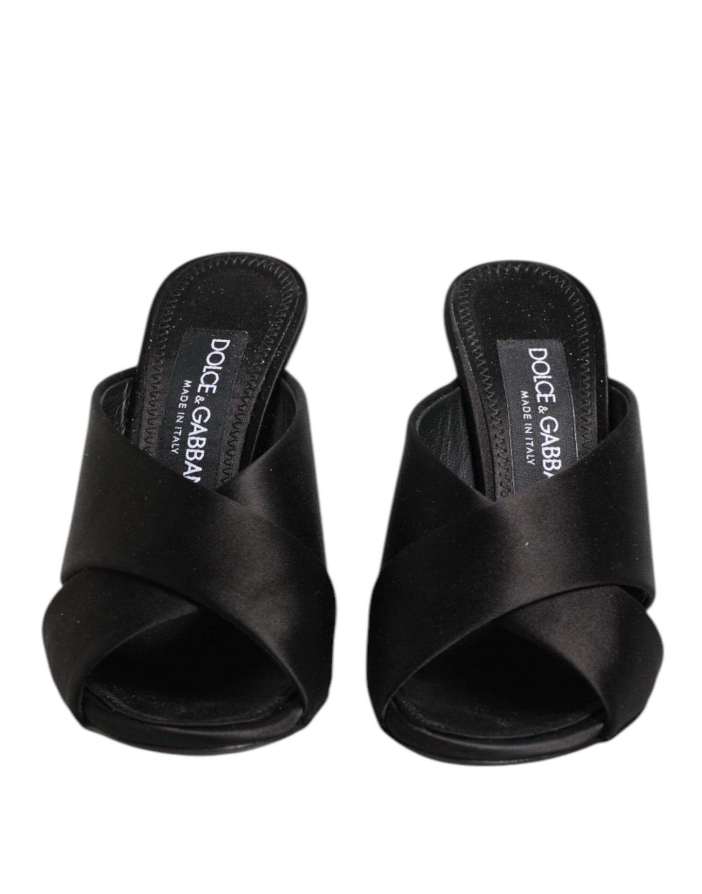 Black Logo KEIRA Satin Slides Sandals Shoes