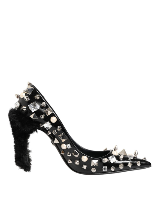 Black Crystals Studs Stiletto Pumps Shoes