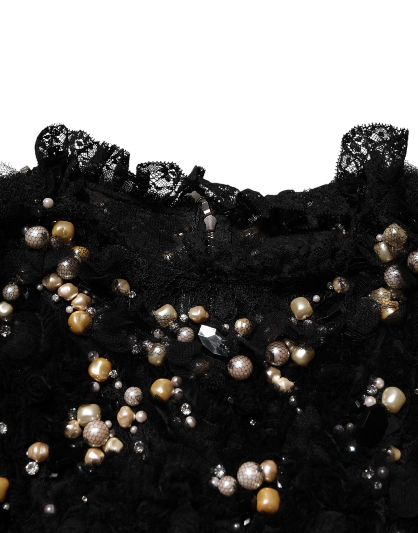 Black Viscose Pearl Embellishment Shift Dress