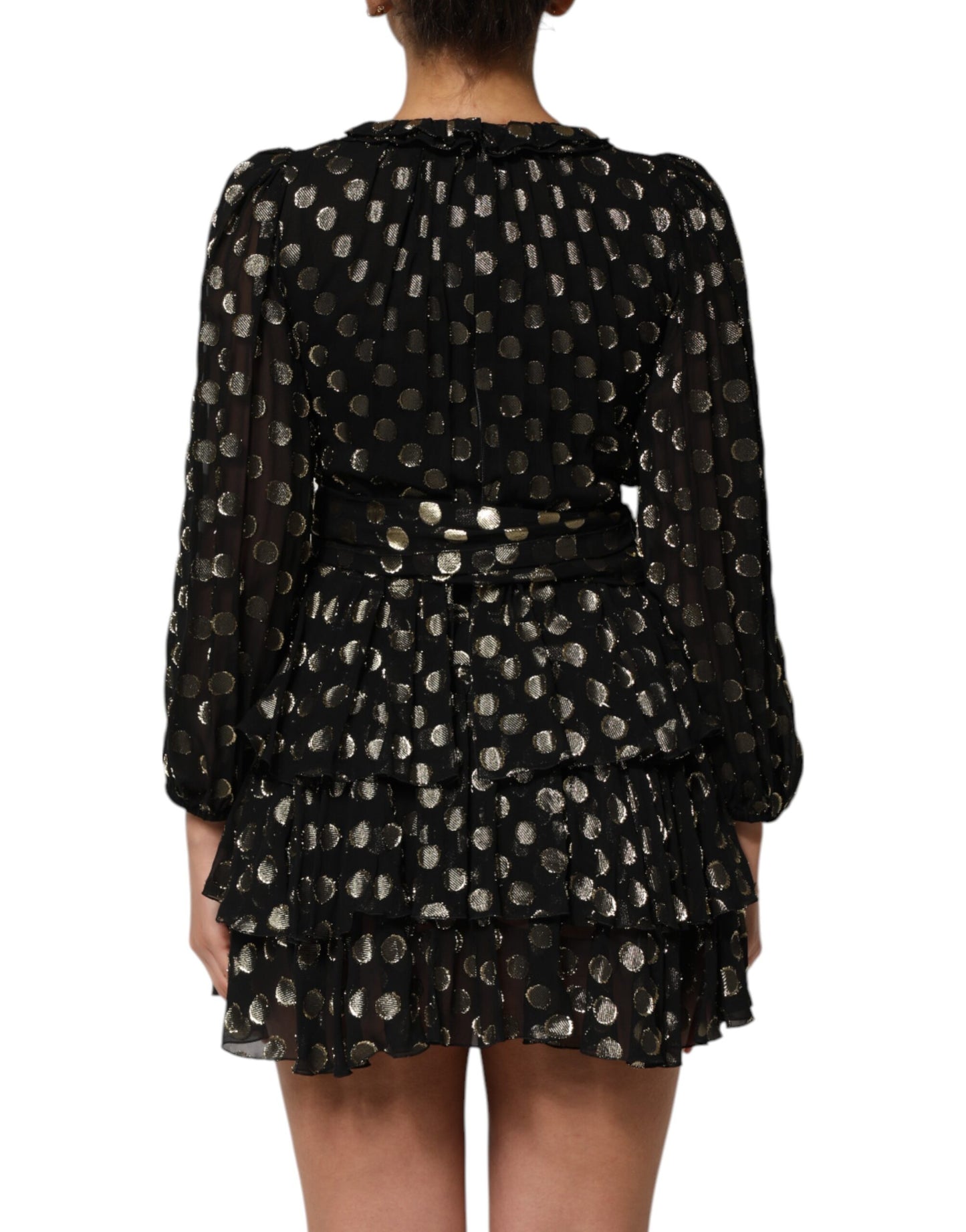 Black Gold Polka Dot Silk Brocade Mini Dress