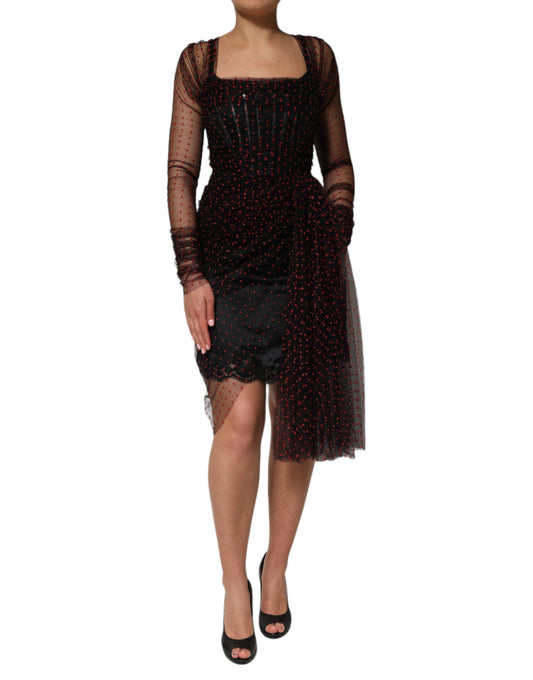 Black Lace Trim Long Sleeve Sheath Mini Dress