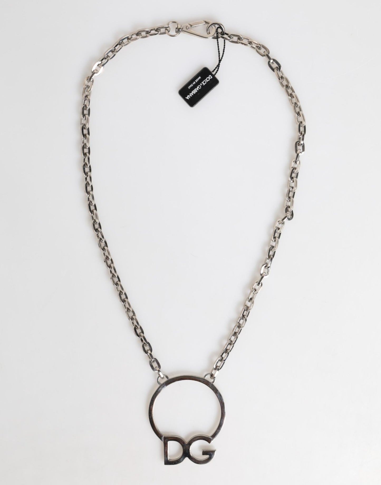 Silver Tone Brass Chain DG Logo Pendant Men Necklace